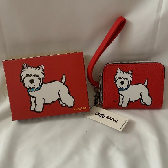 MARC TETRO Westie Terrier Zip Around Card Wristlet Wallet in Red/Silver - Picture 1 of 4